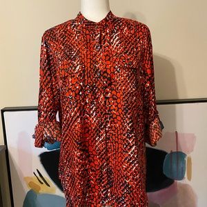 Jones New York | Printed Roll Tab Button Down Blouse